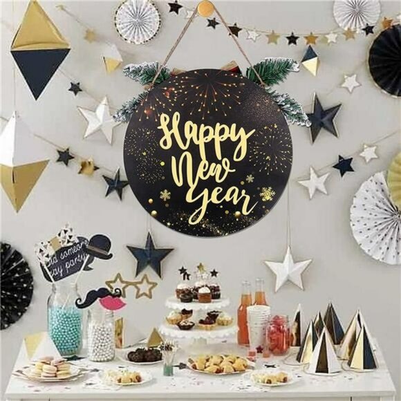 Christmas Buffalo Plaid Wreath Decoration - 1pc Double Sided Wooden - Picture 7 of 7